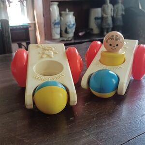 Vintage 70s Fisher Price Little People Click N Clatter baby push toy set 1976